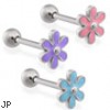 Straight Barbell With Epoxy Colored Flower Top, 14Ga