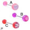 Straight barbell with girl power logo glitter balls, 14 ga