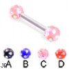 Straight barbell with multi-gem acrylic colored balls, 12 ga