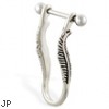 Straight helix barbell with dangling feather cuff , 16 ga