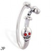 Straight helix barbell with dangling red eyed skull and sword cuff , 16 ga
