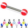 Striped ball titanium straight barbell, 12 ga