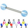 Striped ball titanium straight barbell, 14 ga