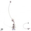 Super long flexible bioplast belly ring with dangling jeweled boy