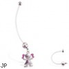Super long flexible bioplast belly ring with dangling jeweled girl