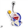 Surgical Steel Belly Ring with Robotic Cat with Balloon