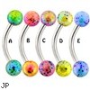 Surgical Steel Curved Barbell with Balls with Multicolored splatter