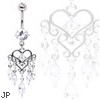 Surgical Steel Gemmed Chandelier Heart Dangle Navel Ring