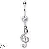 Surgical Steel Gemmed Musical Treble Clef Dangle Navel Ring