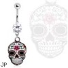 Surgical Steel Gemmed Navel Ring Sugar Skull Dangle