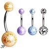 Surgical Steel Navel Ring with Budding Flower Printed Balls