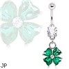 Surgical Steel Navel Ring with Four Leaf Clover Dangle