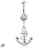 Surgical Steel Navel Ring with Gemmed Anchor with Rope