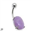 Surgical Steel Prong Set Oval Amethyst Semi Precious Stone Navel Ring