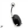 Surgical Steel Prong Set Oval Black Agate Semi Precious Stone Navel Ring