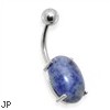 Surgical Steel Prong Set Oval Sodalite Semi Precious Stone Navel Ring