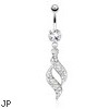 Swirl Design with Paved Gems Dangle Surgical Steel Navel Ring