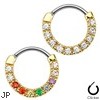 Ten Paved Gem Single Line Gold Tone Surgical Steel Septum Clicker