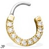 Ten Paved Gem Single Line Gold Tone Surgical Steel Septum Clicker, Clear 14Ga