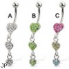 Three jeweled hearts belly button ring