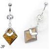 Tiger Eye Diamond Shaped Semi Precious Stone Mounted Surgical Steel Navel Ring