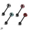 Titanium anodized black straight barbell with crystal paved ball