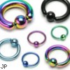 Titanium anodized captive bead ring with 3/8" diameter, 14 ga