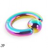 Titanium anodized rainbow captive bead ring, 6 ga