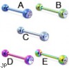 Titanium anodized straight barbell with one jeweled ball, 14 ga