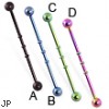 Titanium anodized triple notched industrial barbell, 14 ga
