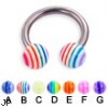 Titanium circular barbell with acrylic layered balls, 12 ga