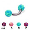 Titanium curved barbell with acrylic checkered balls, 12 ga