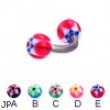Titanium curved barbell with acrylic star balls, 12 ga