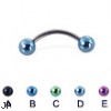 Titanium curved barbell with colored balls, 16 ga