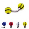 Titanium curved barbell with double striped balls, 14 ga