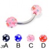 Titanium curved barbell with multi-gem acrylic colored balls, 14 ga