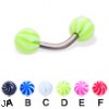 Titanium curved barbell with tornado balls, 14 ga