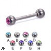 Titanium double jeweled straight barbell, 14 ga