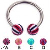 Titanium horseshoe barbell with acrylic checkered balls, 14 ga