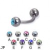 Titanium jeweled curved barbell, 14 ga