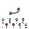 Titanium jeweled curved barbell, 16 ga