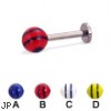 Titanium labret with double striped ball, 14 ga