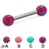 Titanium straight barbell with acrylic checkered balls, 12 ga