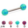 Titanium straight barbell with acrylic checkered balls, 14 ga