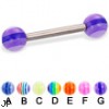 Titanium straight barbell with acrylic layered balls, 12 ga