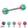 Titanium straight barbell with acrylic star balls, 14 ga