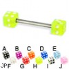 Titanium straight barbell with dice, 14 ga