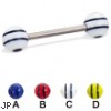 Titanium straight barbell with double striped balls, 14 ga