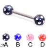 Titanium straight barbell with multi-gem acrylic colored balls, 14 ga