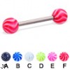 Titanium straight barbell with tornado balls, 14 ga